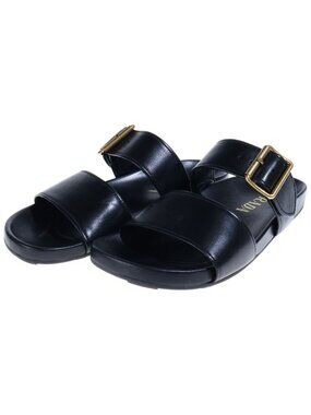 Prada Metal Buckle Leather Sandals Black